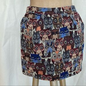 Lm all over owl print weave woman’s mini skirt sz L
